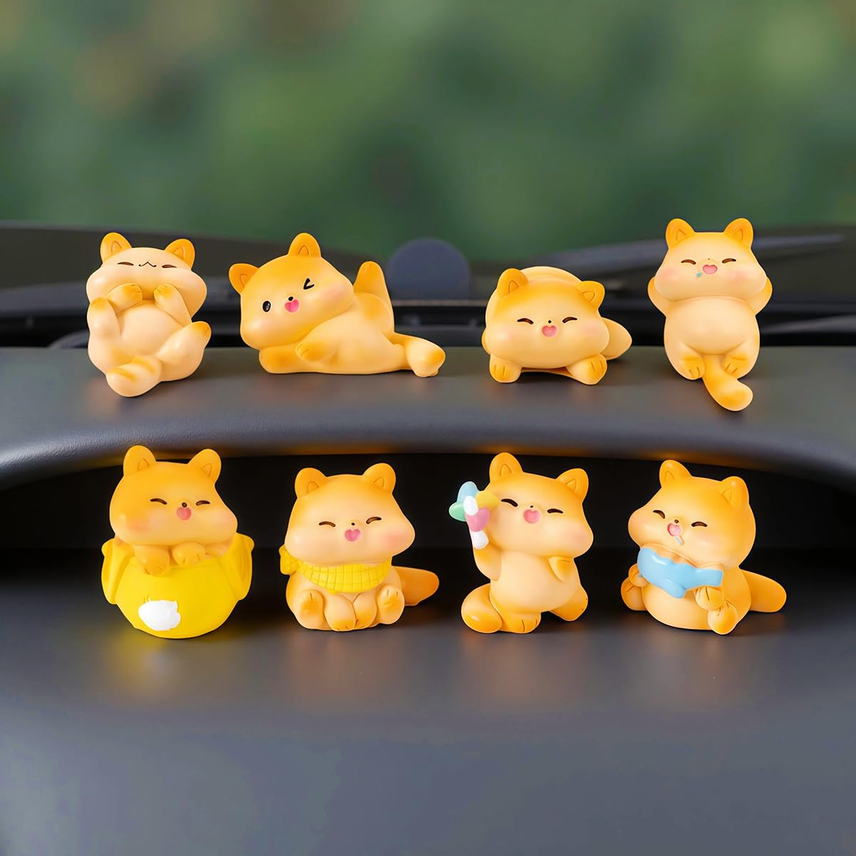 8 Pcs Mini Cat Cute Car Accessories, Funny Rear View Mirror & Dashboard Decorations Cute Car Ornament Interior Decors Gift, Yellow