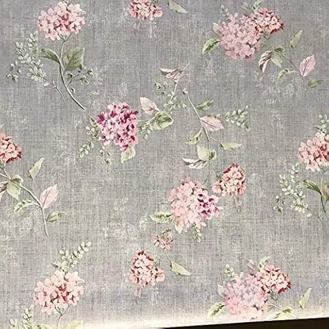 linen702 Vinyl Pvc Tablecloth 54 inch Round (137cm) Wide. Pink Floral Chrysanthemum on Grey. To fit up to a 4 Seater Size Circular Table, Wipe Clean, Textile Backed Plastic Table Cloth (303) Cover