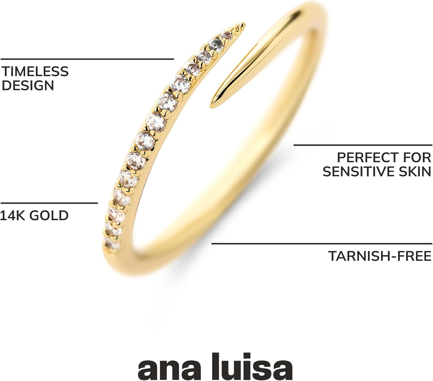 Ana Luisa Rings for Women - Sterling Silver, 14K Gold Plated Rings for Women -Oren Twist Ring for Daily Wear - Trendy, Stackable Open Claw Ring - Hypoallergenic, Water-Resistant Jewelry