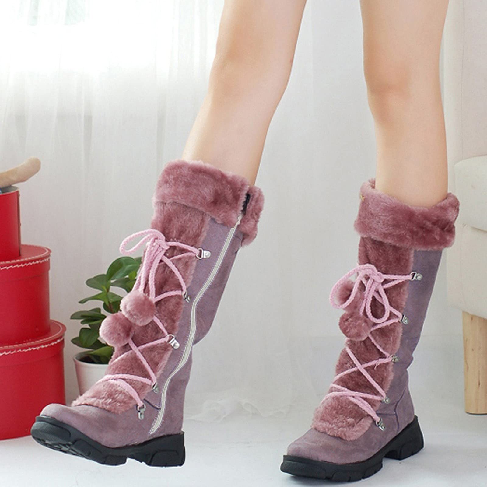 Tronchetti Donna Invernali Eleganti Slip On Scarpe con Tacco a Zeppa Comodo Camminata Stivali Stivaletti Corti alla Caviglia Comodi e Morbidi per Casa Interno Esterno