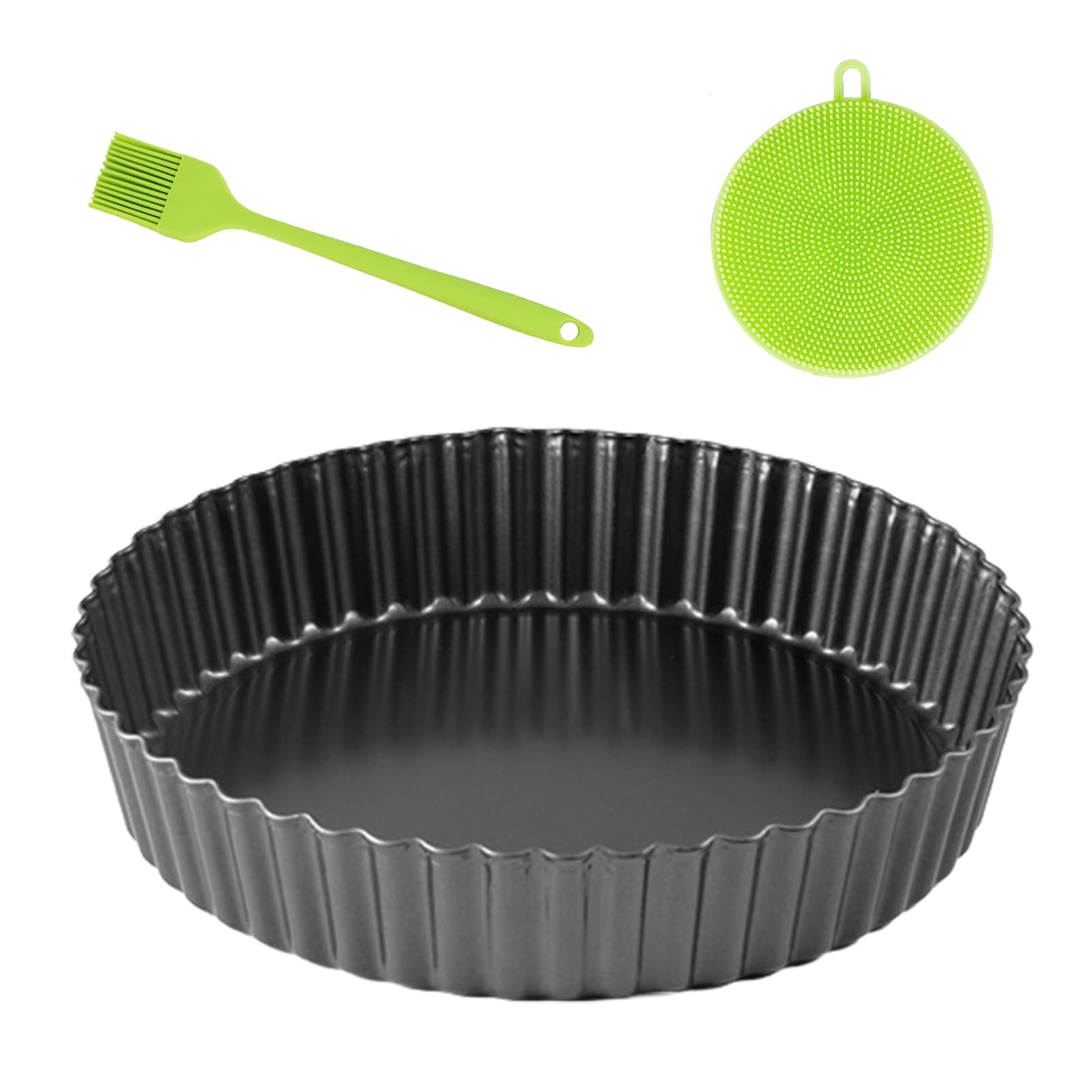 OHiZVZV Quiche Pan 24cm / 9.5inch, 3cm Deep Quiche Tin with Removable Loose Base, Non-Stick Pie Dish, Deep Pie Dish, Tart Tin for Baking Quiches Tarts Pies