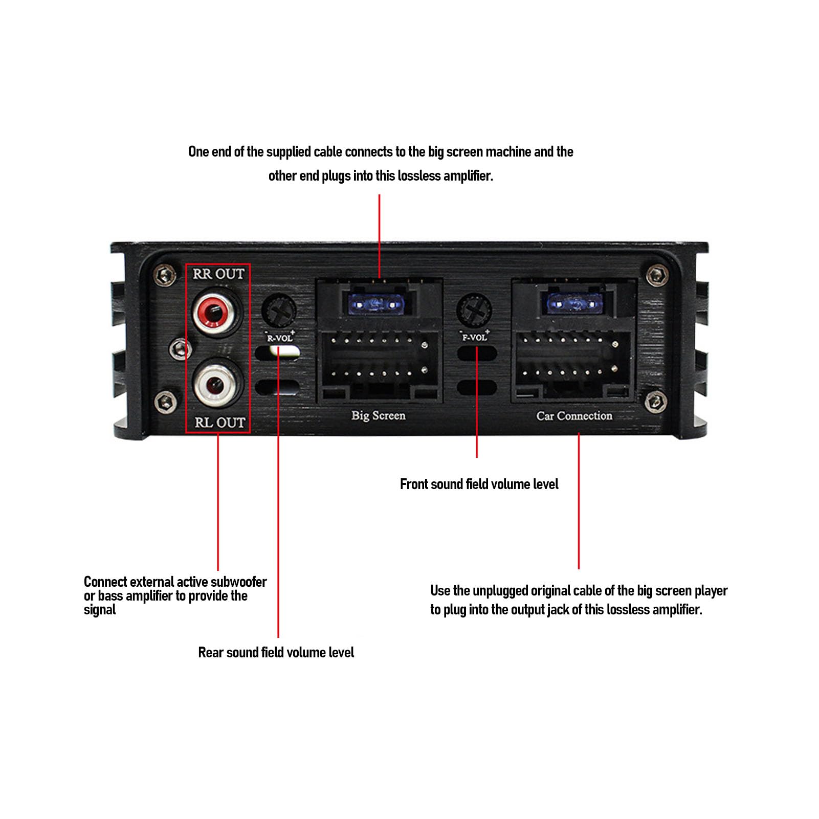 Luocute Mejora de Calidad de Sonido Amplificador de Automóvil de 320W DSP, Amplificador de Altavoces de Automóvil de Aleación de Aluminio de Clase AB para Pantalla Grande con Amplificador (4 Canales)