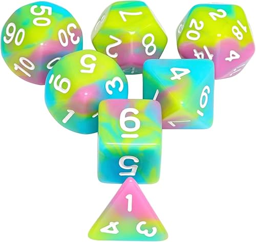 Miniatura 7 de DND - Juego de dados poliédricos de 7 piezas, juego de dados de mezcla de colores, juego de dados D&D para Calabozos y Dragones, RPG, juegos de mesa