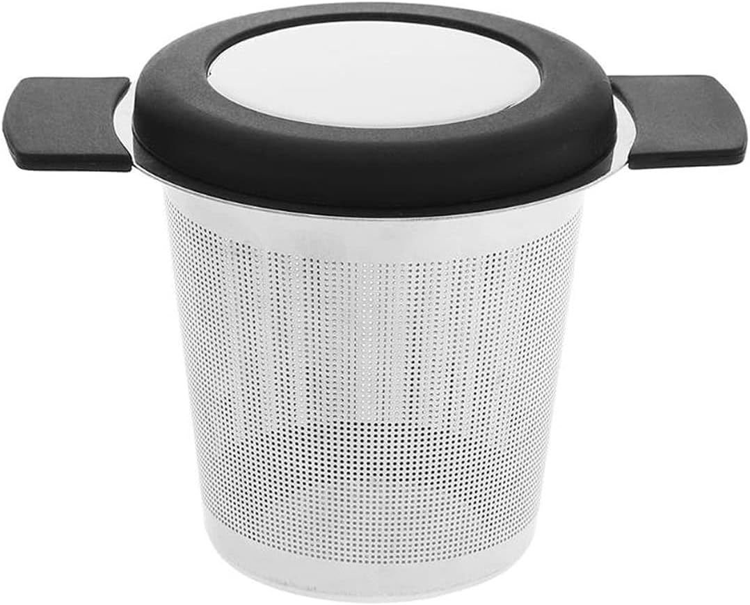 Tea Filters Stainless Steel Reusable Tea Infuser Basket Fine Mesh Strainer With Handles Lid and Coffee Filters for Loose Leaf(Black)