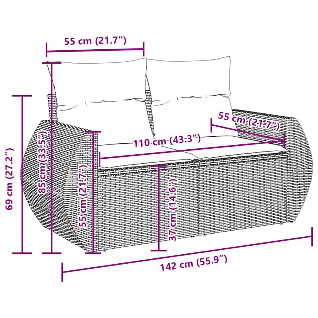 Set divani da giardino con cuscini polyrattan nero per terrazza patio veranda arredo esterno lounge modulare resistente metallo e legno per relax pranzo conversazione con tavolo e sedie