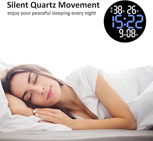 Miniatura 5 de Reloj de pared digital LED, reloj de pared con calendario de 10 pulgadas, temporizador de cuenta hacia arriba y hacia abajo, reloj despertador de