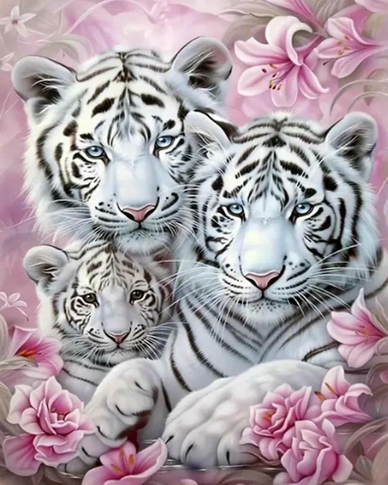 Chaozhirui White Tiger Cross Stitch Kit, DIY Handmade Embroidery Kit with Accurate Print, 11CT Needlework Set - 40x50cm