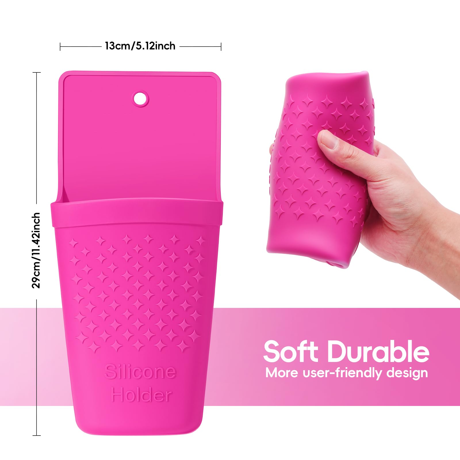 ZAKRA Soporte para rizador, soporte de silicona resistente al calor para plancha plana, alisador de pelo, herramientas de cabello caliente, accesorios de tocador con gancho de acero inoxidable (rosa