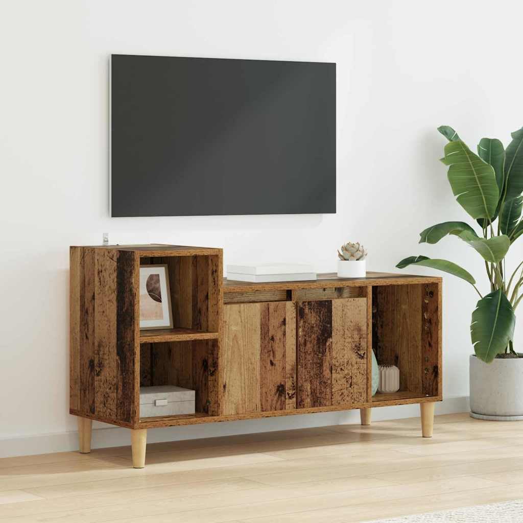 Mobile TV 100 x 35 x 55 cm Legno Ingegnerizzato Legno Vecchio | Mobiletto per soggiorno con due ante e ripiano, ideale per posizionare decoder, console di gioco e accessori.
