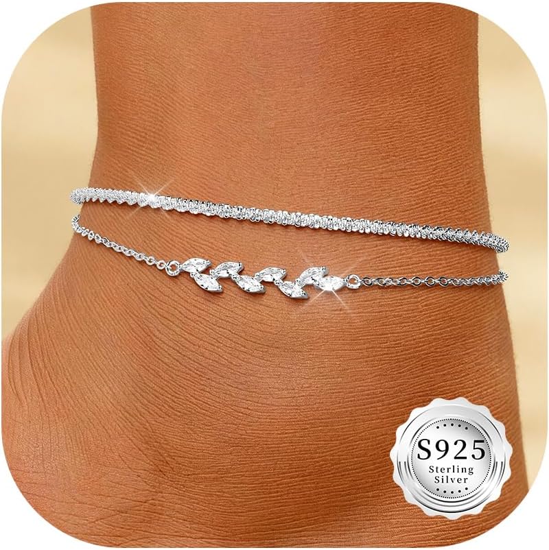 Gold Ankle Bracelets for Women,14k Gold/Silver Plated Cz Pendant Layered Anklets,Waterproof No Tarnish Beach Jewelry Valentine'S Day Gifts - Image 8