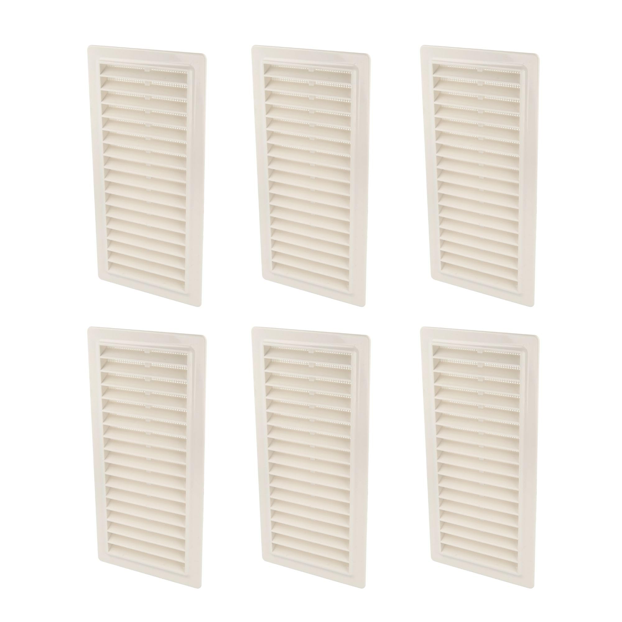 Amig - 6er-Pack rechteckige Kunststoff-Lüftungsgitter mit Insektenschutz - Lüftungsgitter für Luftaustritt - Ideal für Küchen- und Badezimmerdecken - Maße: 200 x 120 mm - Farbe: Weiß