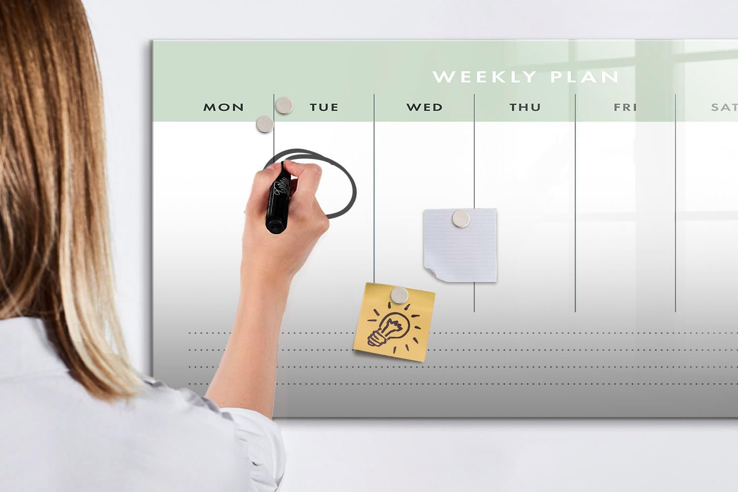 Lavagna in Vetro Magnetica con Accessori | Magneti Potenti, Pennarello e Gomma Inclusi | Ottima per Casa, Ufficio e Scuola - 120x60 - Agenda settimanale