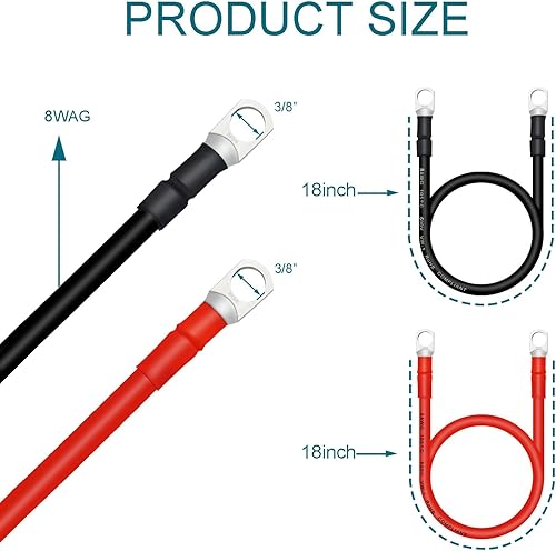 Miniatura 126 de Cables de batería 4 AWG con terminales de cobre de 3/8 pulgadas (2 piezas de 1 pie)
