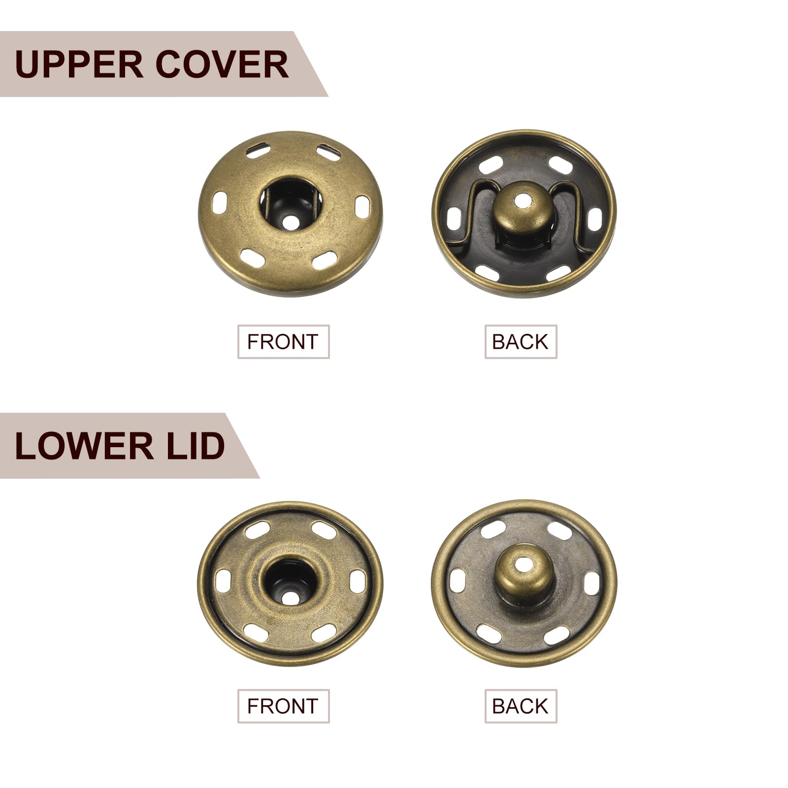 HARFINGTON Juego de 12 botones a presión de metal de 21 mm para coser a presión para cierre de bolso, bolso, ropa, costura, manualidades, bronce
