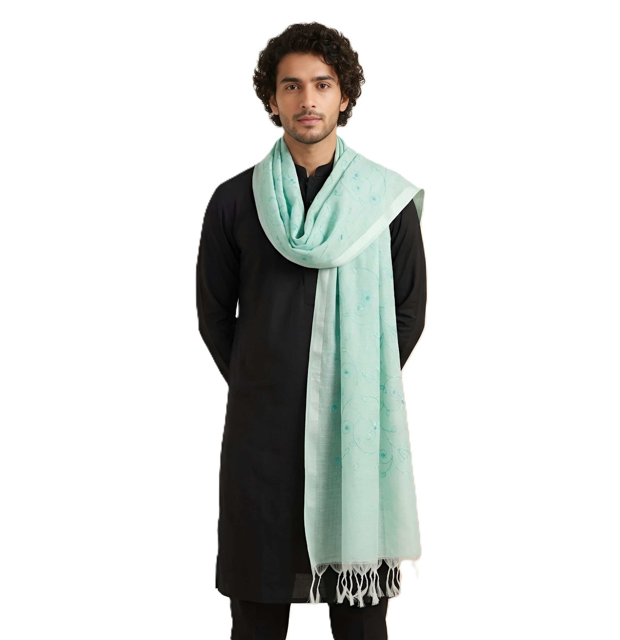 muffly Men's Cotton Embroidered Dupatta | Traditional Ethnic Stole for Kurta Sherwani | Soft Breathable Woven Design Dupatta with Tassel Border | Size 2.4 x 0.9 Meter Approx-picture-27