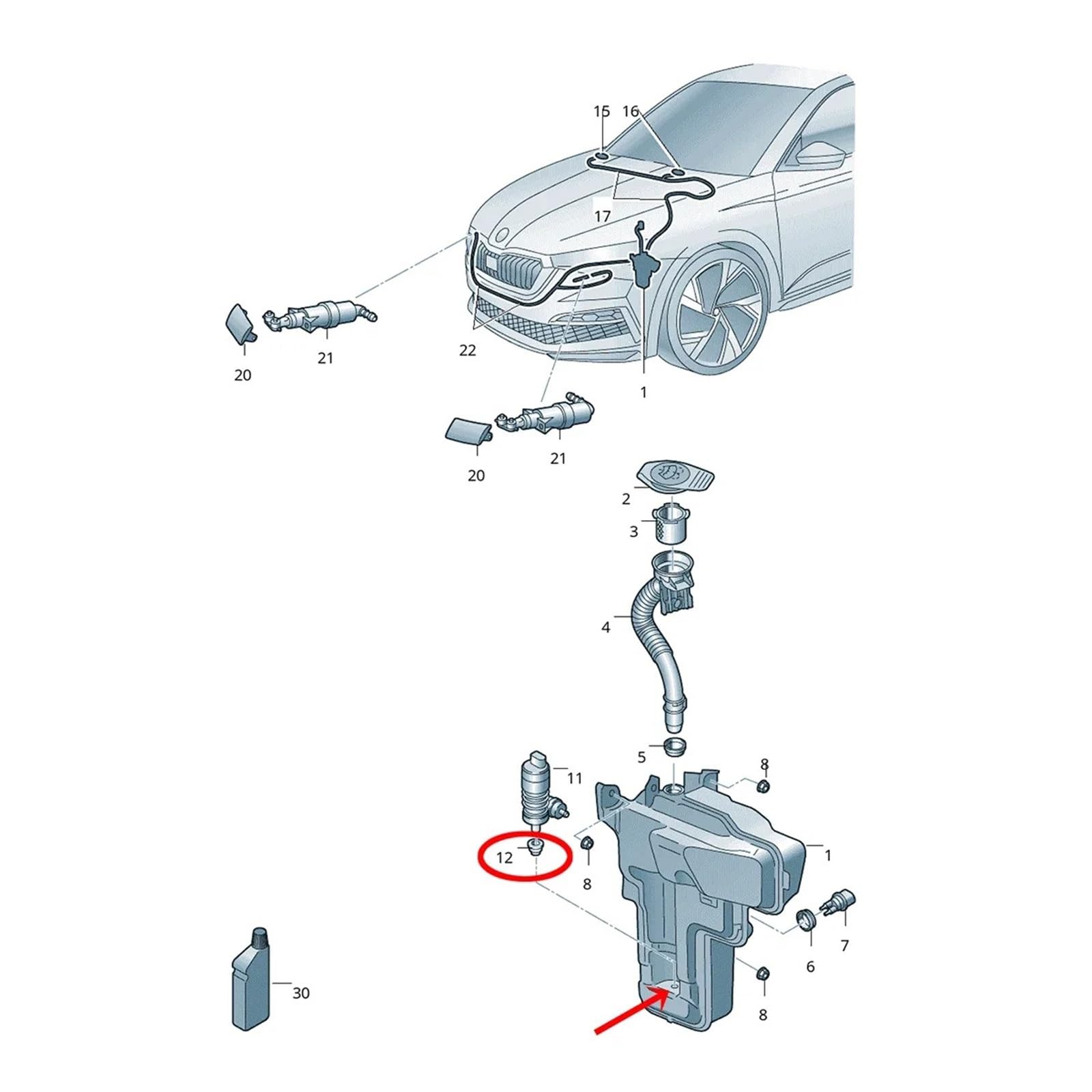 Impianto Lavavetro Parabrezza Adatto per Mercedes-Benz 190D 4 pezzi Guarnizione pompa fari lavavetri Serbatoio acqua Guarnizione passacavo Supporto Pompetta Tergicristallo