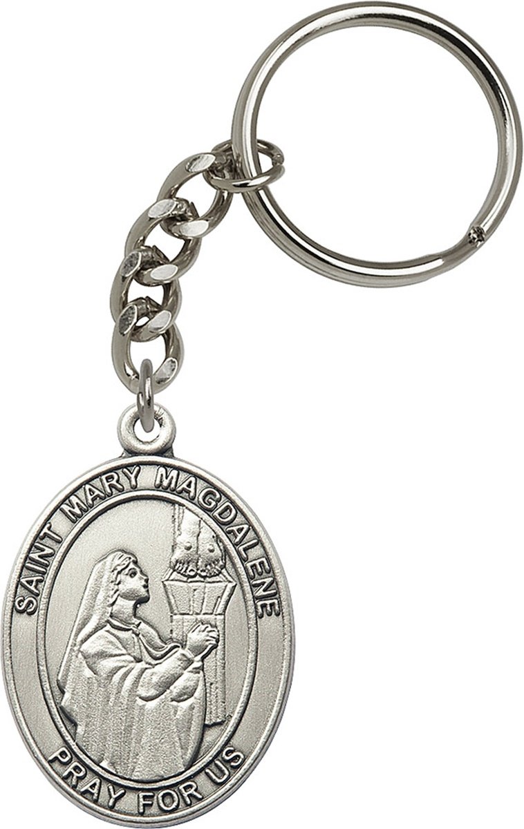 Silver Toned Catholic Patron Saint Medal Key Chain, 1 3/4 to 1 7/8 Inch
