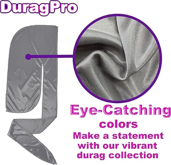 1 Pack Grey Silky Satin Durag Bundle 4 Pack Black Silk Durag