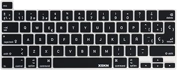 غطاء لوحة مفاتيح سيليكون أسود باللغة الإسبانية XSKN لموديلات Touch Bar 2019 MacBook Pro 16 بوصة A2141 2020 MacBook Pro 13.3 بوصة A2251 A2289 A2338 M1 لوحة مفاتيح الإصدار المشترك للولايات المتحدة والاتحاد الأوروبي