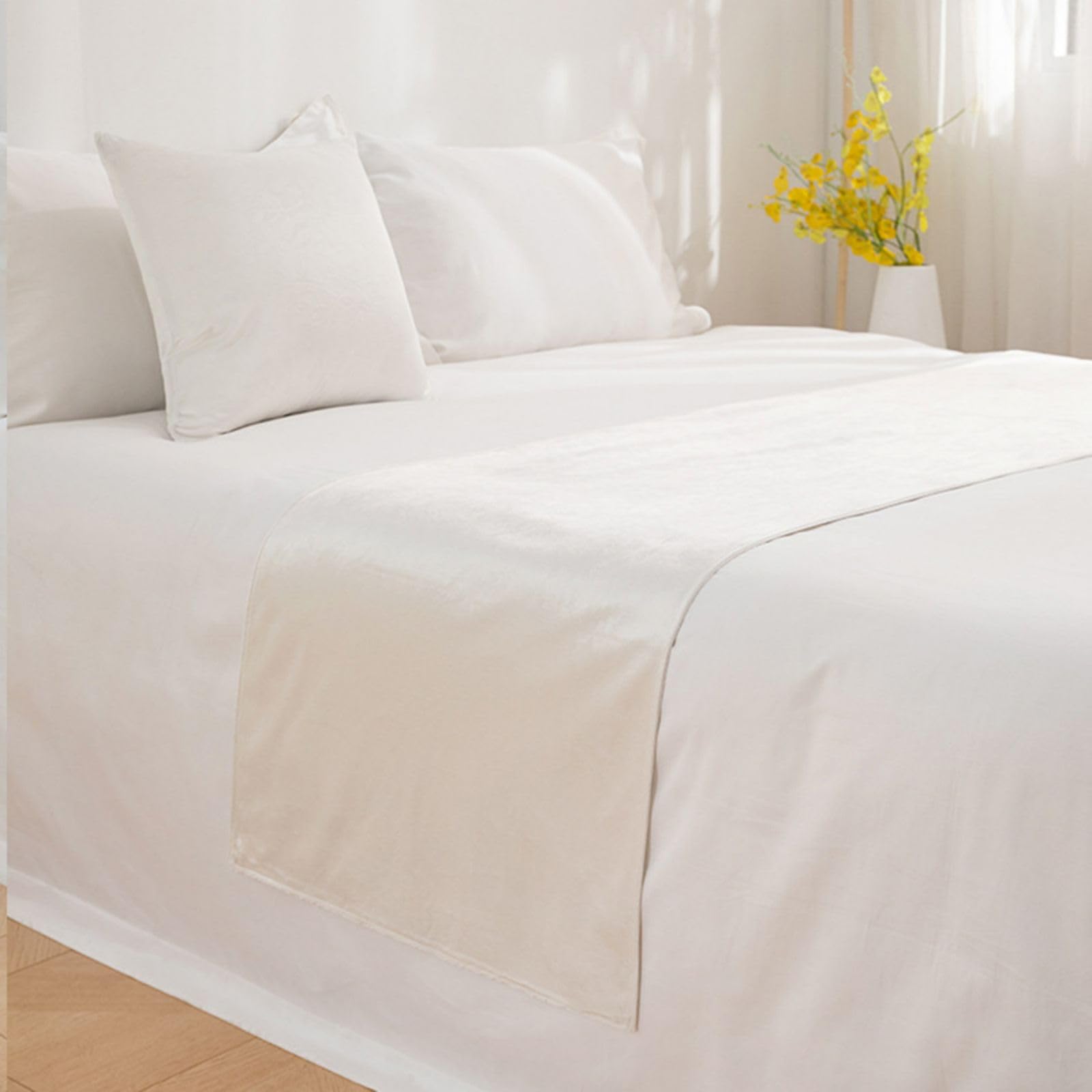 QRGMKL New Bed Runners Bedspread Solid Color Bed Scarves Modern Simple Bedding Protector Fashion Bedding Decor for Bedroom Hotel Wedding Room-White||260X45cm for 2m Bed
