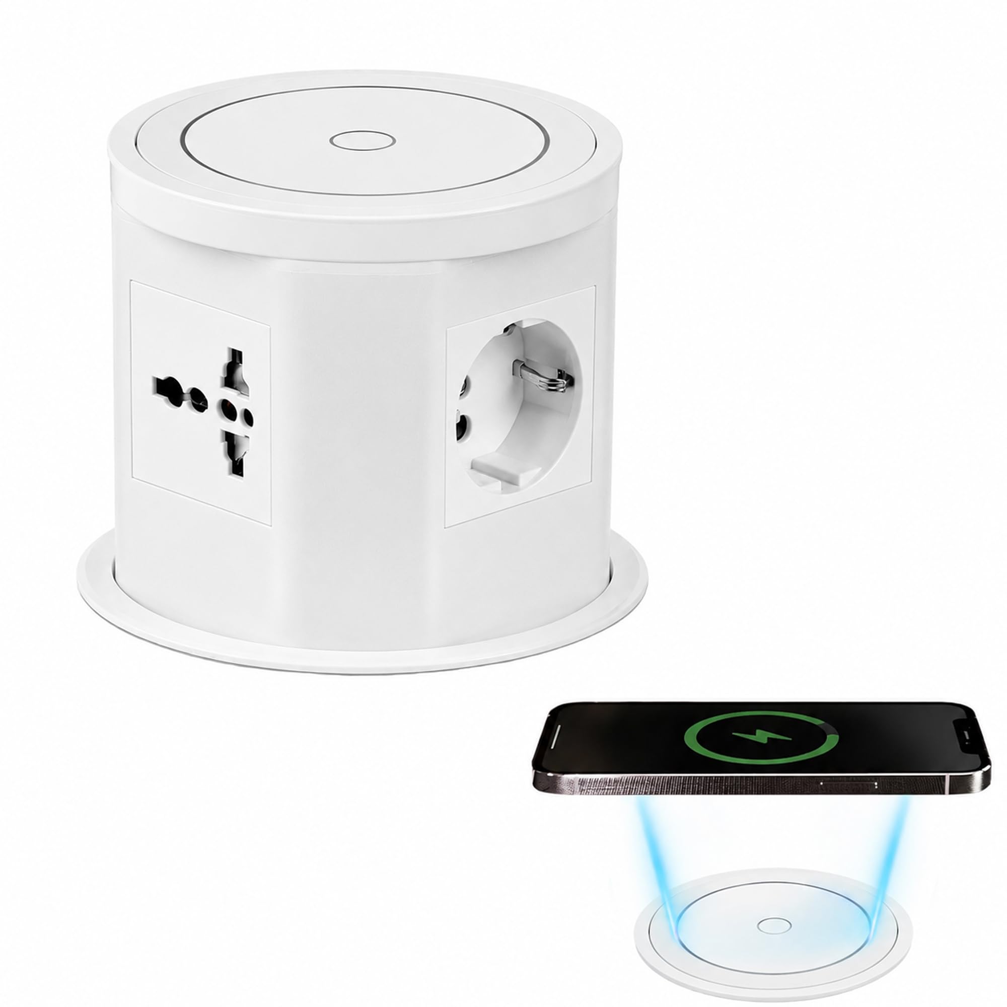 Wysuwana listwa zasilająca, gniazdko do zabudowy, stół z USB, inteligentne ładowanie bezprzewodowe, 110 V – 250 V, ukryte gniazdko do wnętrz, obszarów roboczych (biała)