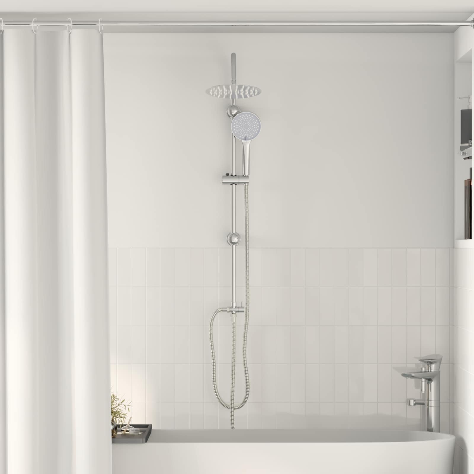 System prysznicowy 2 w 1 ze stali nierdzewnej 47 x 20 x 95 cm, regulowana gałka prysznicowa 360° i nachylenie 15°, prysznic ręczny z 3 ustawieniami przepływu do łazienki