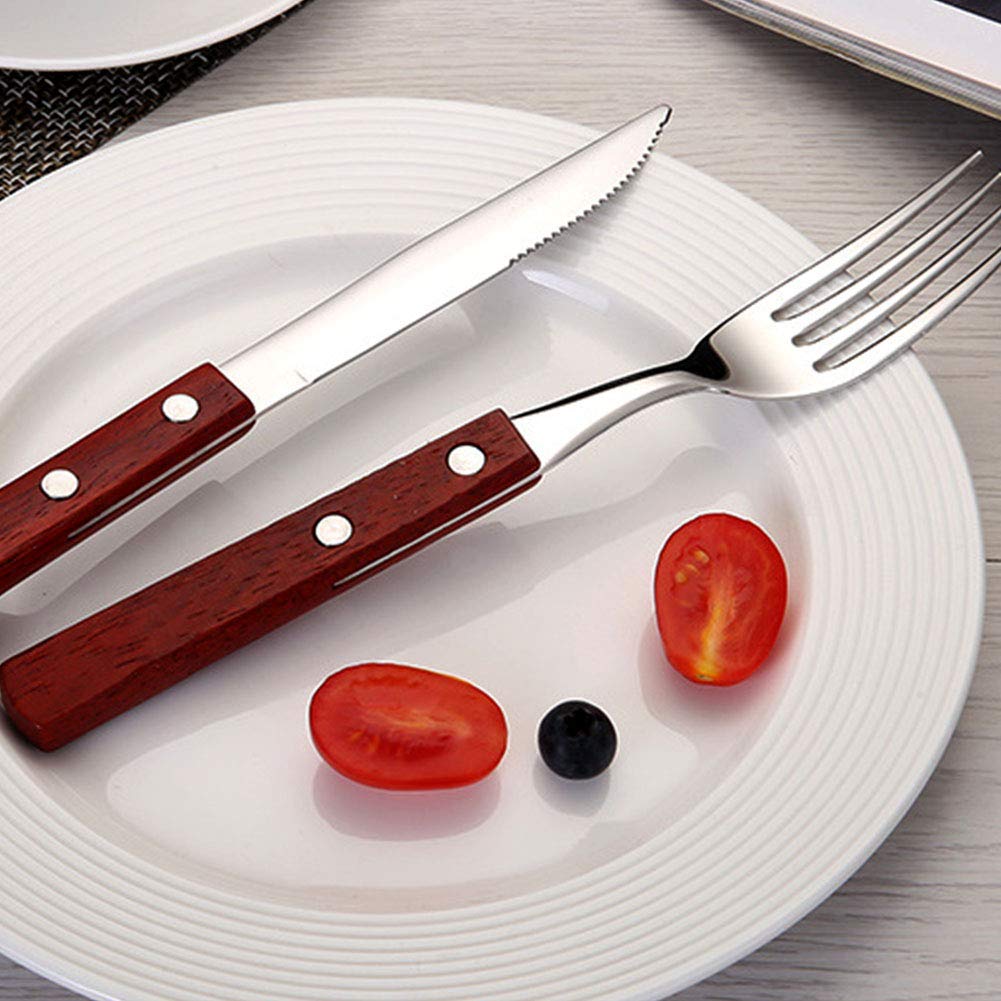 Genérico Juego de Cubiertos de Acero Inoxidable de 18 Piezas con Mangos de Madera, Ideal para cenas Familiares y reuniones. (Silver)