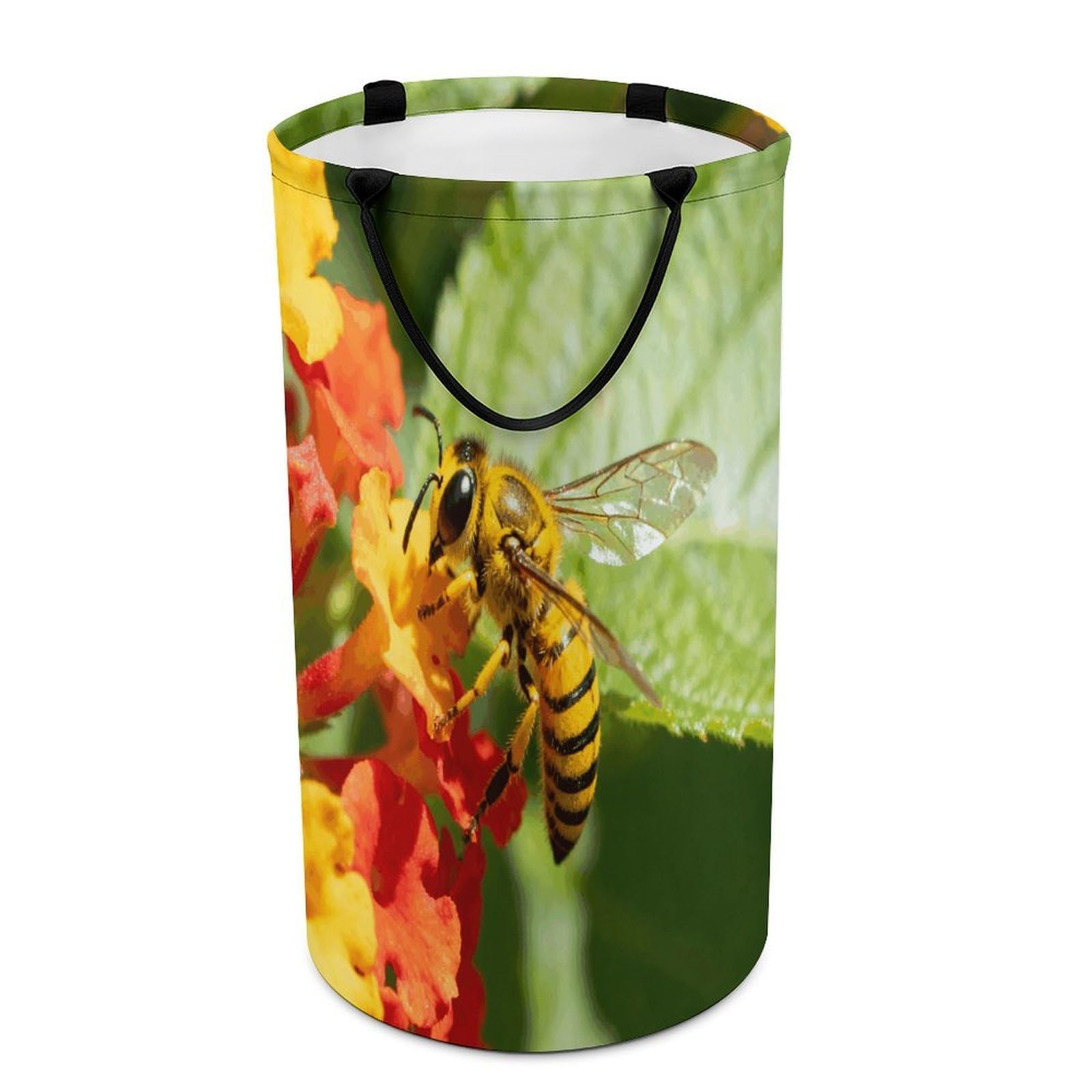 Yellow Bee Laundry Basket with Handles Large Collapsible Laundry Bag Freestanding Waterproof Clothes Hamper Decor Storage of Dirty Clothe for Family Bathroom 86L