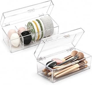 FARYODI Makeup Table Organizer, 2 Pack, Cosmetic Organizer with Drawers and Vanity Table Accessories, Stackable Transparent Drawer Boxes for Bathroom and Bedroom