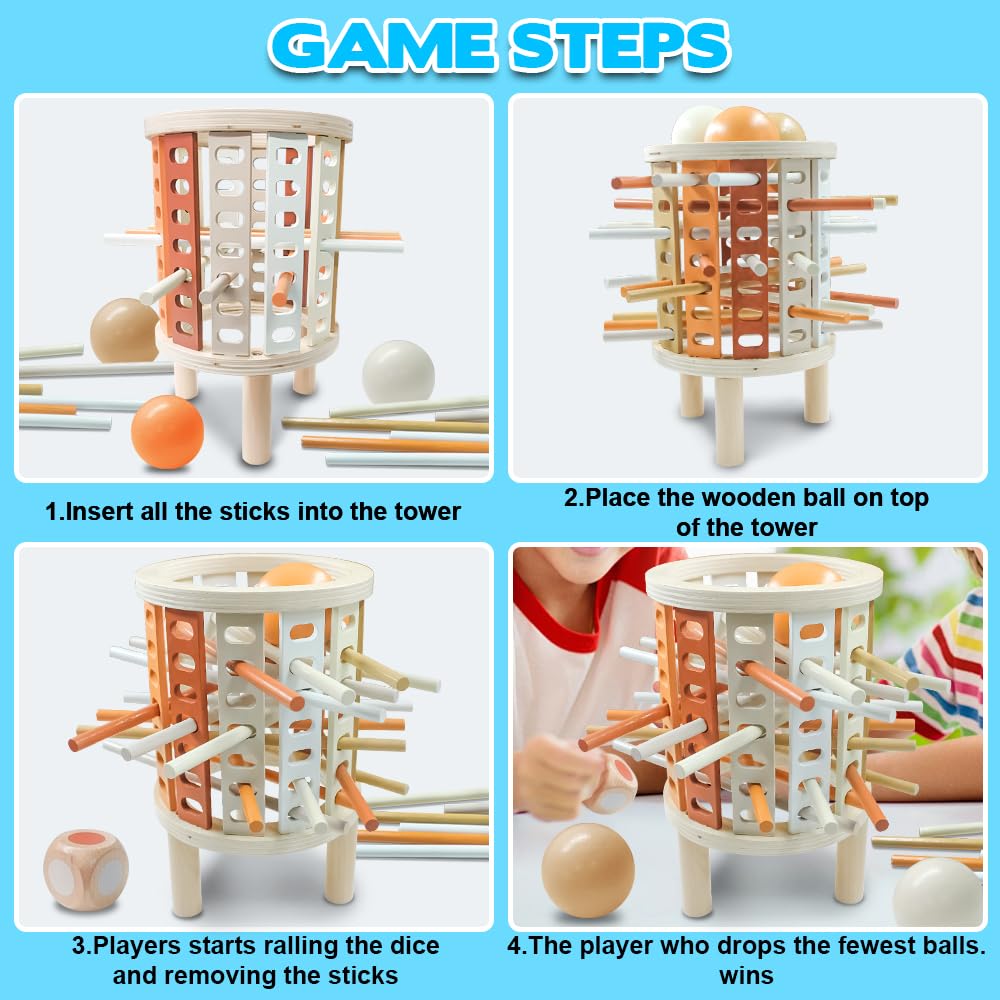 Montessori Brettspiel Aus Holz – 36 Teile Mit Stäben & Würfel