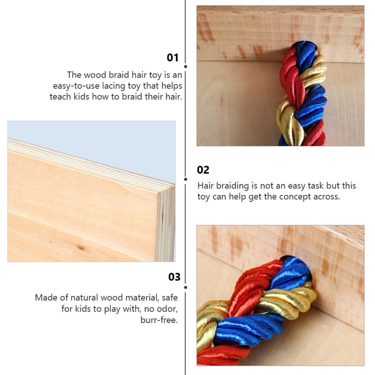 Kit per Intrecciare I Capelli in Legno per Bambini, con Tavoletta per Esercitarsi.