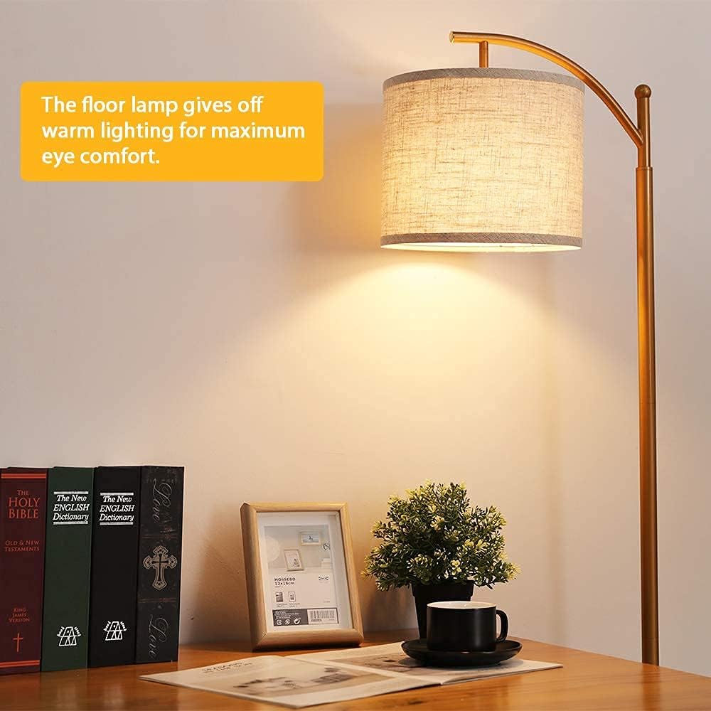 Zorykn Classic Gold Standing Floor Lamp with Arc Lamp Shade, Golden Standing Lamps for Living Room, Bedroom, Tall Mid-Century Farmhouse Floor Lamp with Foot Switch, Stable Metal Base , Bulb Included