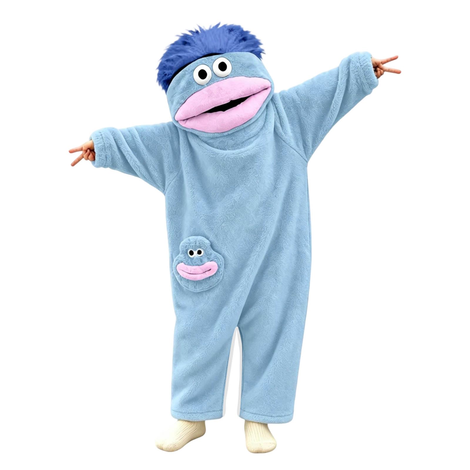 Funny Silly Onesie Children Big Mouth Monster Hooded One-Piece for Kids
