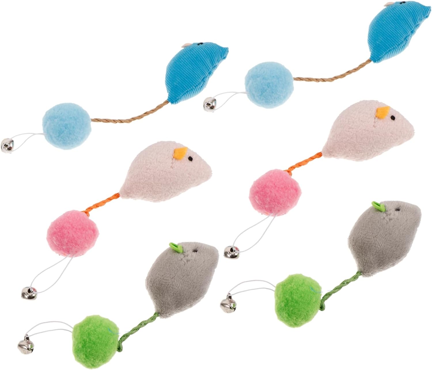 Levemolo 6pcs Cat Teaser Toy with Bell Mouse Replacement for Interactive Play Engaging Treat for Indoor Cats Colors and Entertained