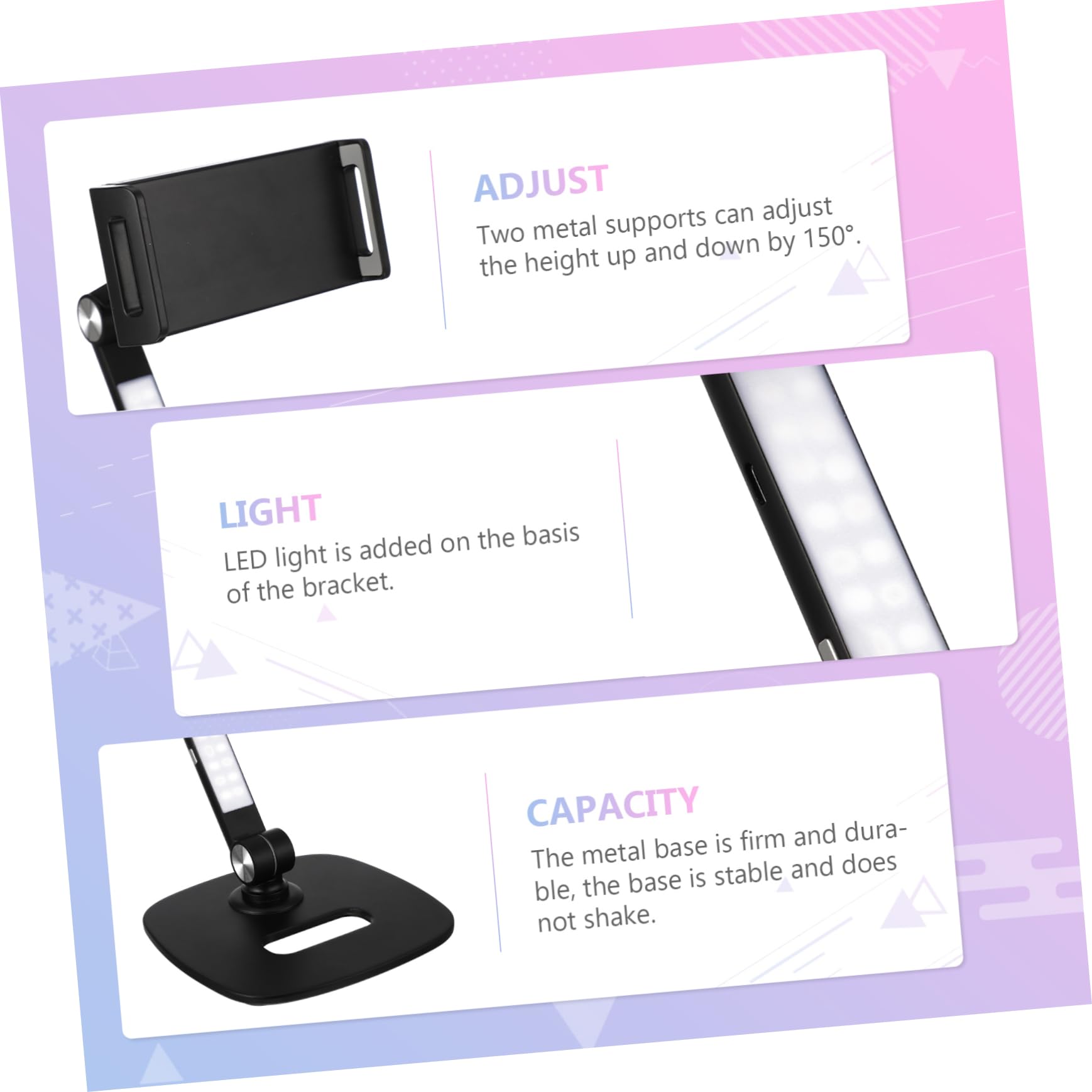 Support pour Tablette et Téléphone en Aluminium Noir, Pliable et Réglable
