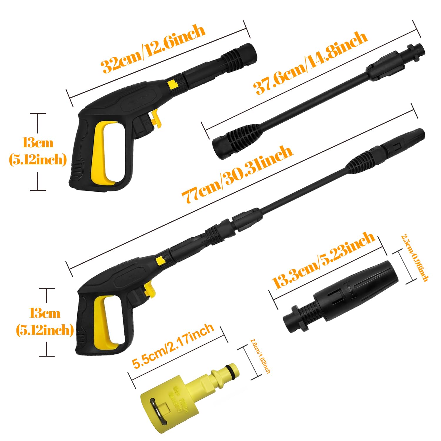 Pistolet ciśnieniowy Hierbla z wysuwanym prętem, zamiennik uchwytu myjki ciśnieniowej Karcher, kompatybilny z Karcher K2 K3 K4 K5 K6 K7 System Quick Connect do węża,