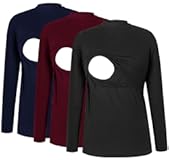 Women's Nursing Tops Crew Neck Long Sleeve Breastfeeding Shirt 3 Packs