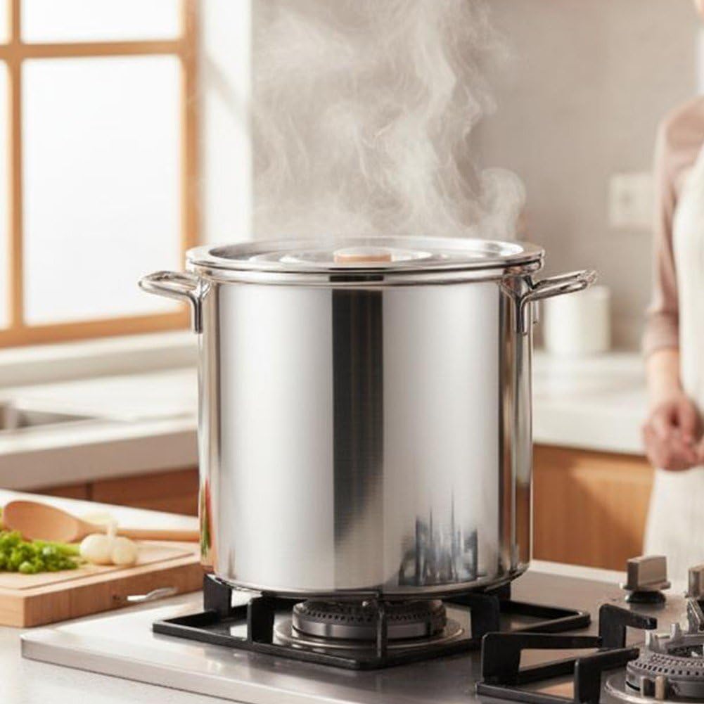 Olla Grande De Acero Inoxidable 304 con Tapa, 10 litros, Ideal para Sopas, Guisos Y Cazuelas, Hogar Y Restaurantes.