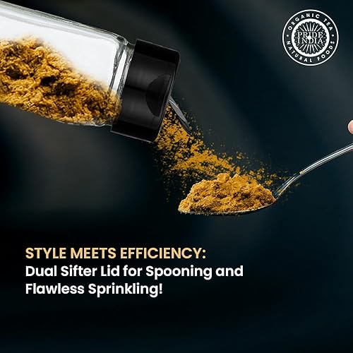 Miniatura 5 de Pride Of India Tarros pequeños de vidrio transparente para especias con tapa de tamiz doble, sin BPA de grado alimenticio, fabricados en Estados