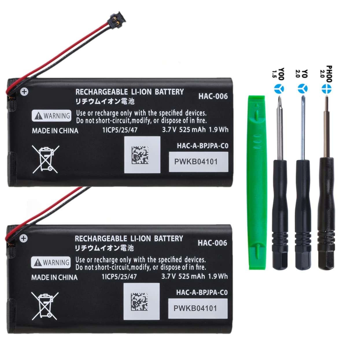 Lot de 2 Batteries 525 mAh HAC-006 HAC-015 HAC-016 pour Manette de Jeu Nintendo Switch Joy-Con L/R HAC-A-JCL-C0 HAC-A-JCR-C0