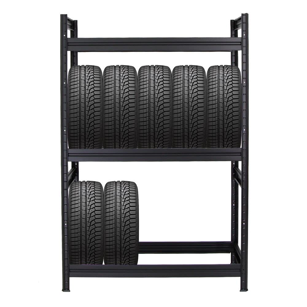 PROREGAL Scaffale porta pneumatici DINO | AxLxP 180x120x50cm | 150kg portata per ripiano | Fino a 12 Pneumatici su 3 Ripiani | Nero