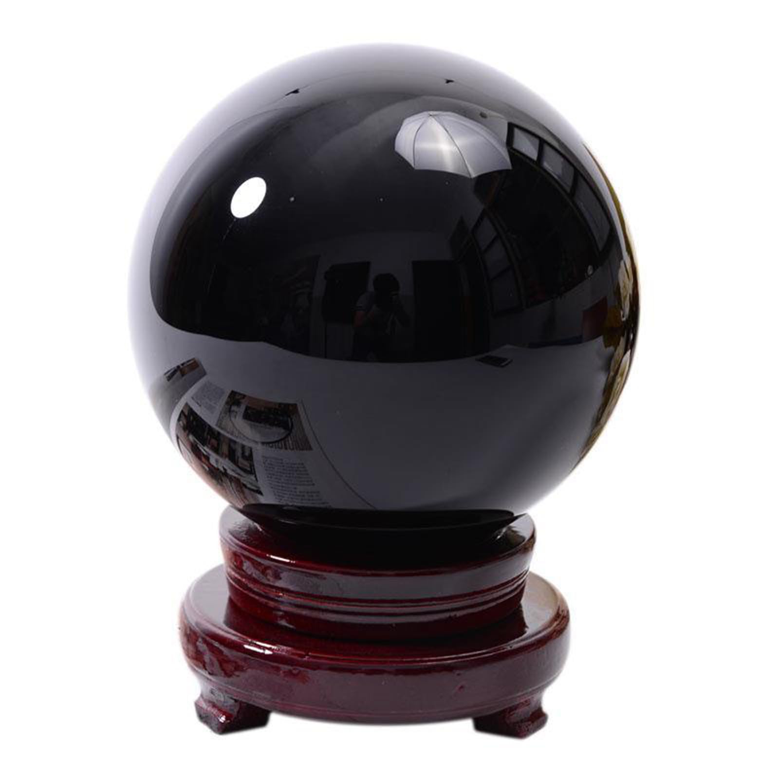 ICXLPMC Large Obsidian Crystal Balls Sphere with Wooden Stand,Black Polished Divination Ball,Scrying Quartz Orb for Gifts Family Decorative, Home Office Decor,150mm/5.9in