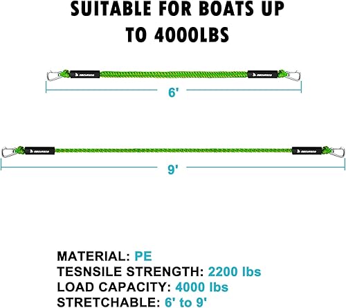 Miniatura 6 de Obcursco Líneas de muelle elástico para barcos, línea de muelle PWC con clips dobles de acero inoxidable 316, amarre de acoplamiento para barco para