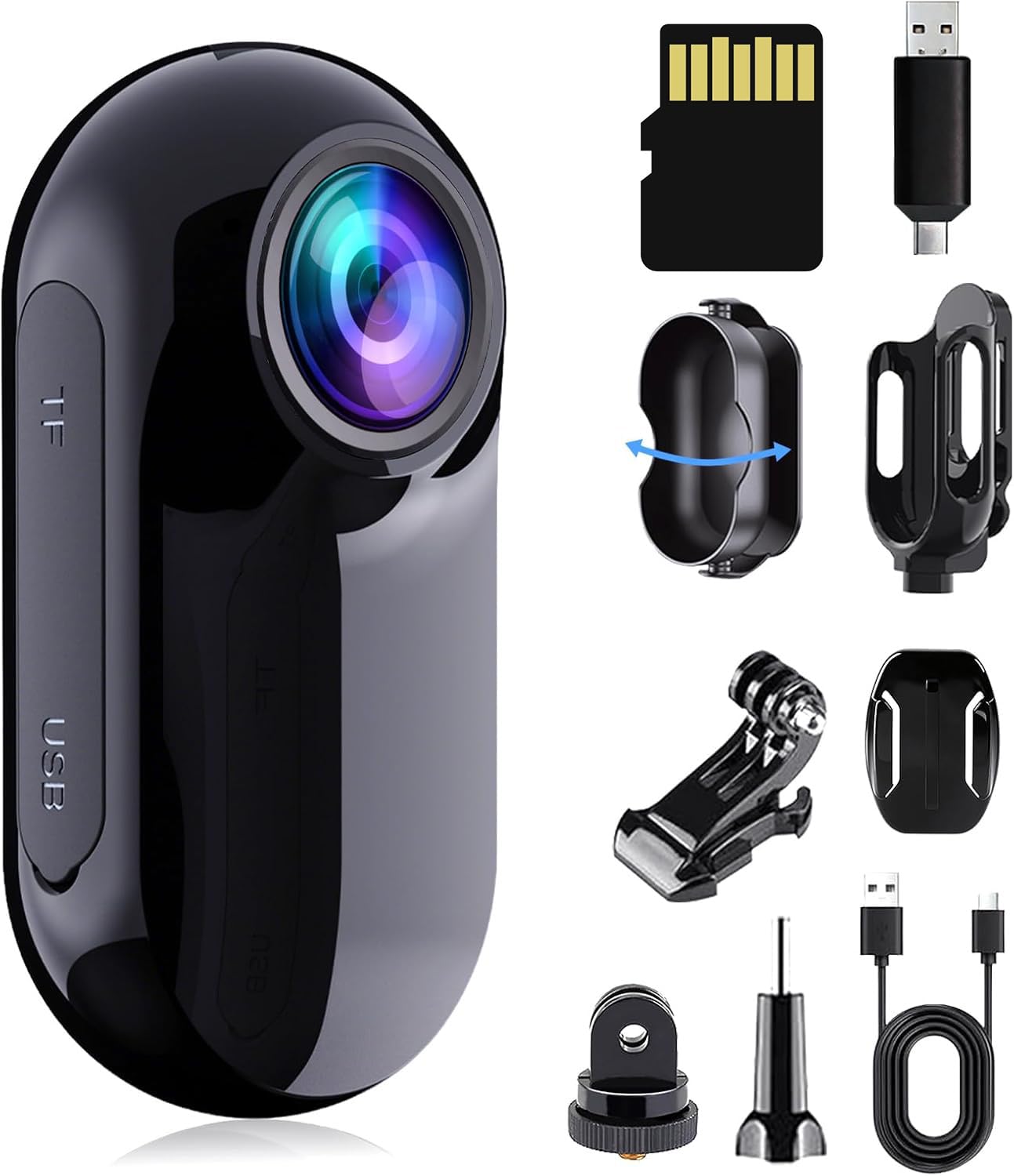 1080P Mini Action Cam, Daumengroße Helmkamera Motorrad, Bodycam Körperkamera Mini mit integriertem 16GB Speicher, POV Kamera für Radfahren, Reisen und Outdoor Abenteuer(Schwarz)