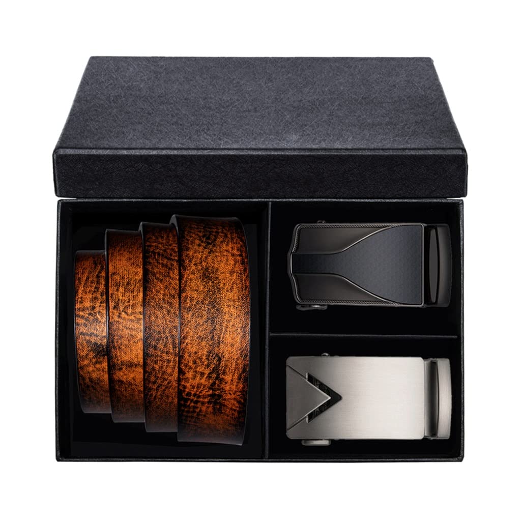 Boxed Mens Belts Set Genuine Leather Automatic Buckles Waist Belt for Men Dress Jeans Wedding Business Color B