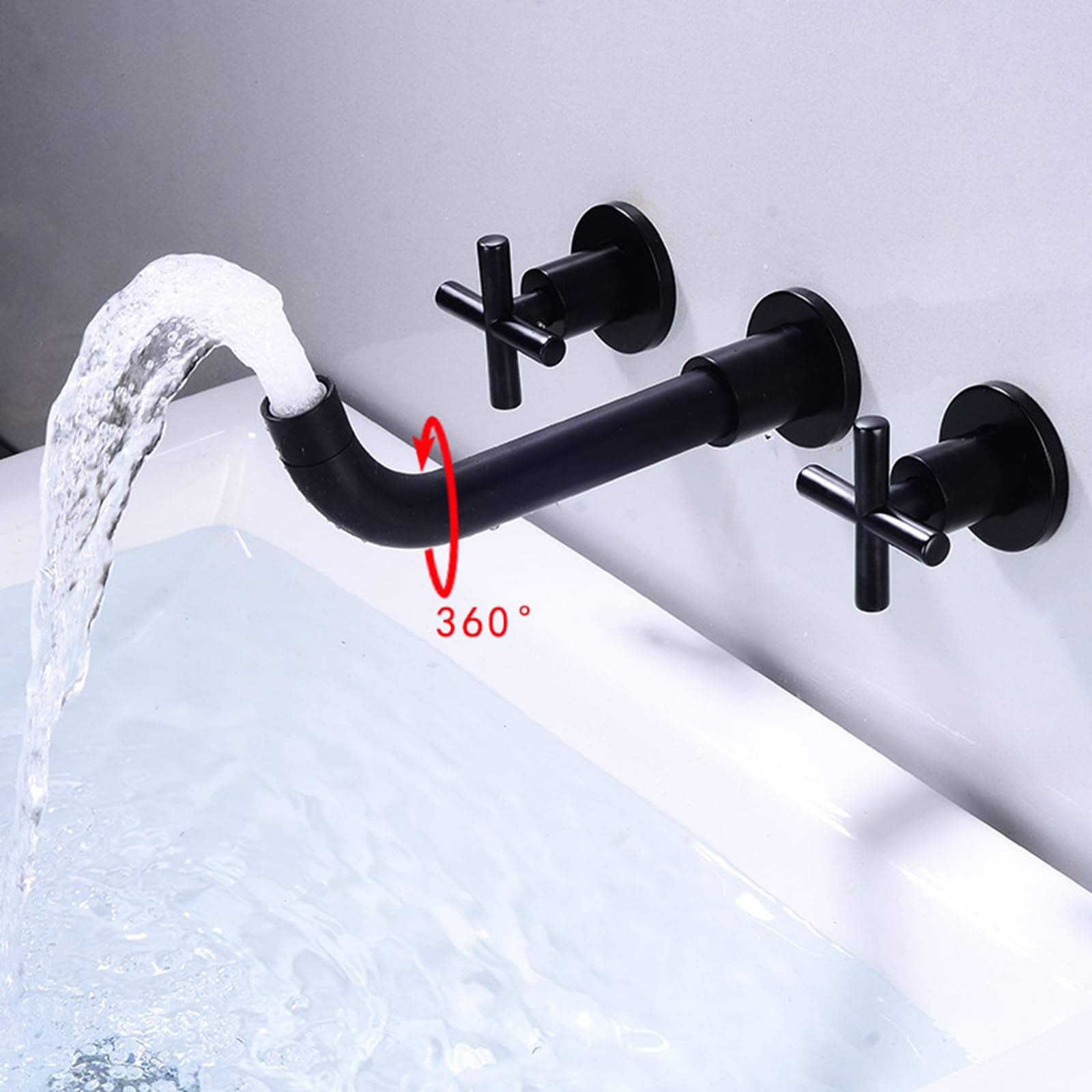 XJTNLB Rubinetti Bagno a Croce Rubinetto da Muro per Lavatoio Girevole 360° Miscelatore Lavabo Bagno in Ottone,Oro