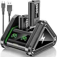 Kit 2 Baterias Recarregáveis 1200 mah + Base Carregador Duplo Usb LED Compatível com Controle Xbox Series S/X