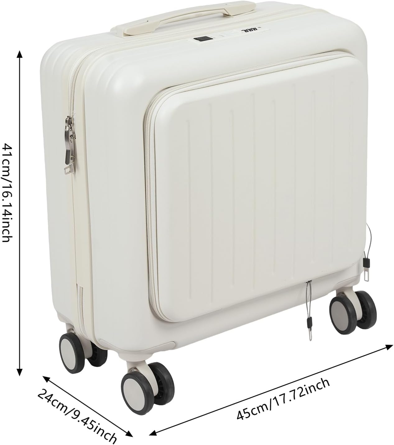18" White Rolling Suitcase, Lightweight Cabin Trolley Hard Shell Spinner Luggage Carry-on Travel Bag for Business Trips Short Getaways Boarding Flights