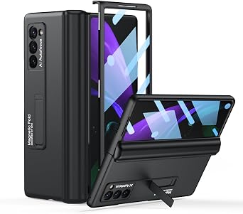 متوافق مع Samsung Galaxy Z Fold 2 Case [Magnetic Hinge Protection] [Metal Kickstand] [Lightweight & Slim] [المزيد من الشاشة وحماية الكاميرا] غطاء حامل الهاتف 5G 2020 Black