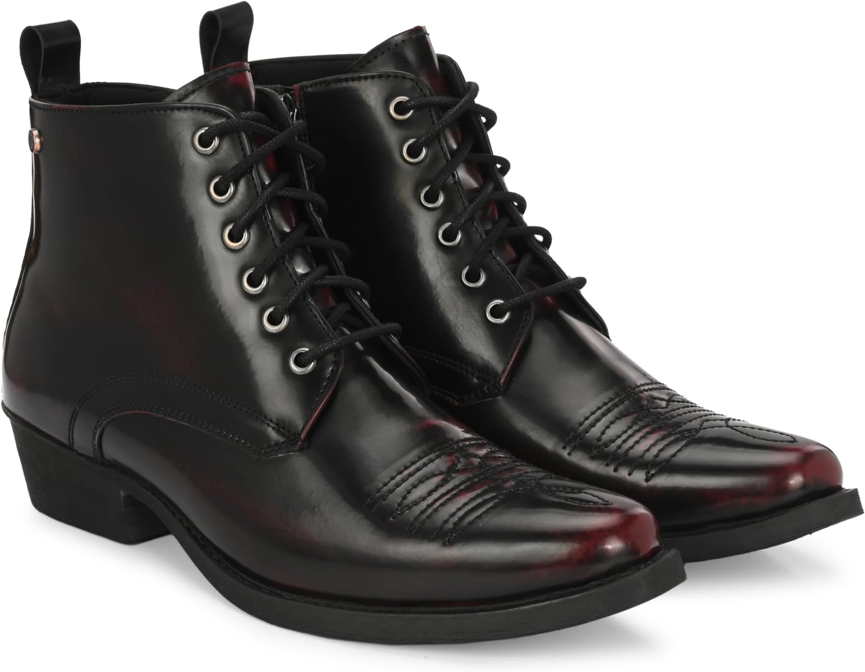 DelizeMen’s Vegan Leather, Cuban Heeled, Cowboy Ankle Derby Boots 63658